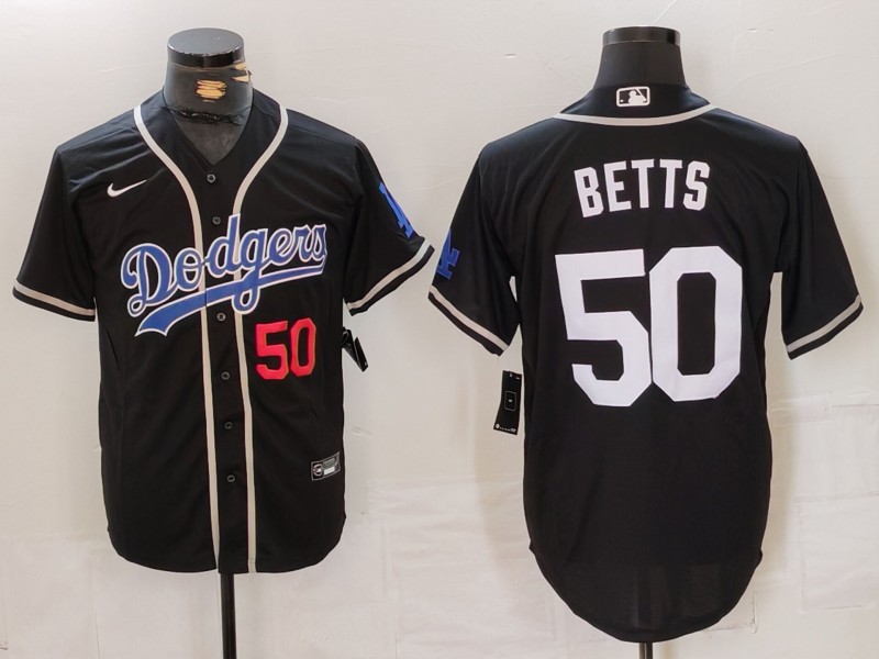 Men Los Angeles Dodgers #50 Betts Black Fashion Nike 2024 MLB Jersey style 7152